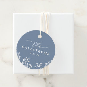 Elegante Etiqueta Redonda de Casamento em Azul Poe