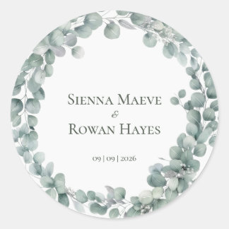Elegante Etiqueta Redonda de Eucalipto Verde Sálvi