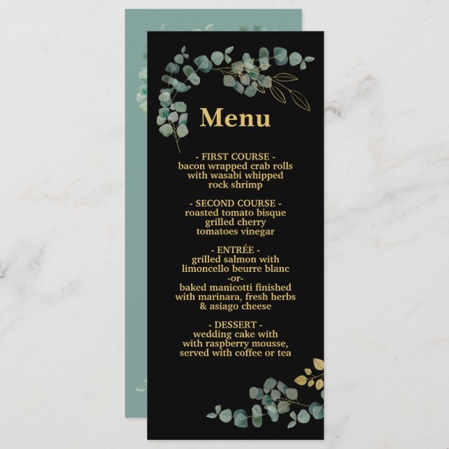 Elegante Eucalyptus Deixa Faux Dourado Menu Casame (Frente/Verso)
