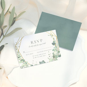 Elegante Eucalyptus e RSVP de Casamento Geométrico
