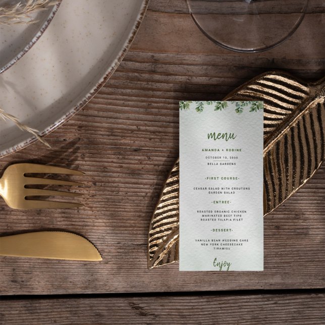 Elegante Eucalyptus Elegant Leaf Wedding Menu (Criador carregado)