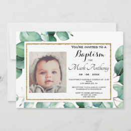 Elegante Eucalyptus Greenery Baptism Convite