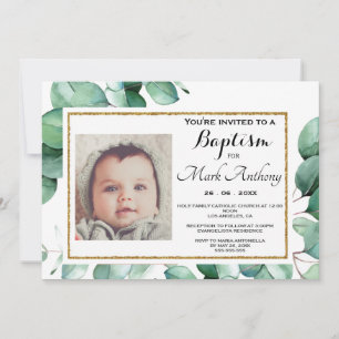 Elegante Eucalyptus Greenery Baptism Convite