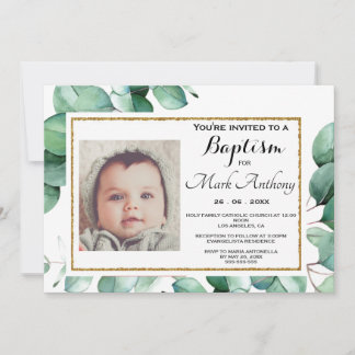 Elegante Eucalyptus Greenery Baptism Convite