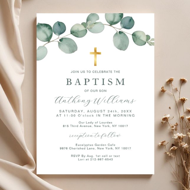 Elegante Eucalyptus Greenery Baptism Convite (Baptism Invitation)
