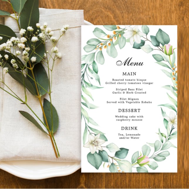 Elegante Eucalyptus Greenery Menu Janto Casamento (Criador carregado)