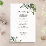 Elegante Eucalyptus Greenery Simple WedMenu<br><div class="desc">Projetado para coordenar com a nossa coleção de casamento Boho Greenery,  este Modelo personalizável do Menu apresenta folhas com cores aquáticas misturadas com serifas clássicas em preto,  com um monograma no verso. Itens correspondentes disponíveis: https://bit.ly/3a3h3fv</div>