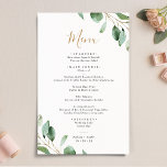 Elegante Eucalyptus Greenery Simple WedMenu<br><div class="desc">Projetado para coordenar com nossa coleção de casamento Moody Greenery,  este Modelo personalizável do Menu apresenta um quadro geométrico dourado,  acentuado com galhos verdes de eucalipto de aquarelas,  com texto dourado e cinza. Para fazer alterações avançadas,  selecione a opção "Clique para personalizar mais" em Personalizar este modelo.</div>