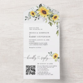 Elegante Eucalyptus Sunflower Código QR de Casamen