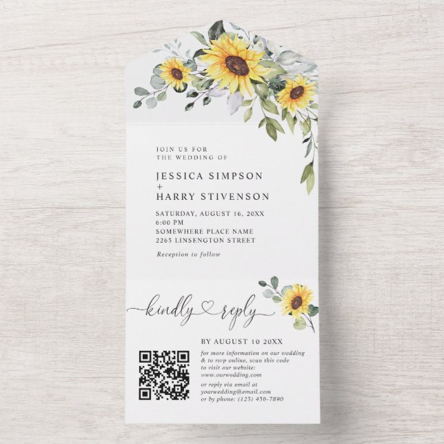 Elegante Eucalyptus Sunflower Código QR de Casamen (Interno)