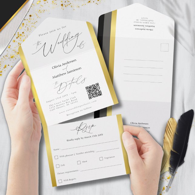 Elegante Faixa Preta Cinza Dourado Casamento (Criador carregado)
