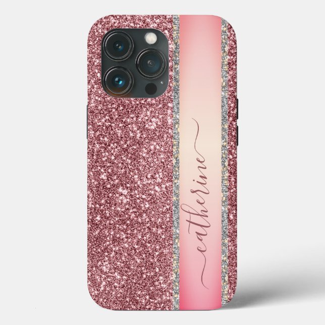 Elegante Faixa Rosa Brilho Personalizar Nome (Verso)