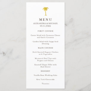 Elegante Faux Dourado Palm Tree Weding Menu   Verd
