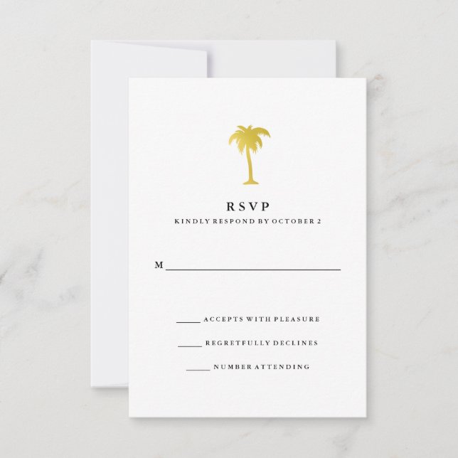 Elegante Faux Dourado Palm Tree Weding RSVP (Frente)