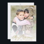 Elegante Faux Gold Foil Script Cartões de foto de<br><div class="desc">Mande cumprimentos de na moda nesta época especial do ano com esses belos cartões com fotos,  com tipografia elegante de ouro e fitas de folha de ouro falsas nas costas.</div>