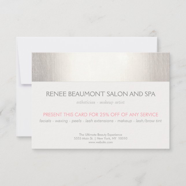 Elegante Faux Silver Striped Salon & Spa Referral  (Frente)
