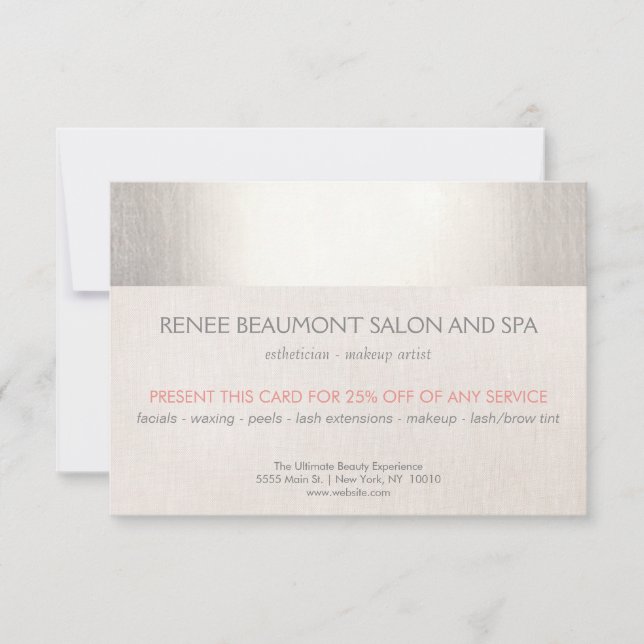 Elegante Faux Silver Striped Salon & Spa Referral (Frente)