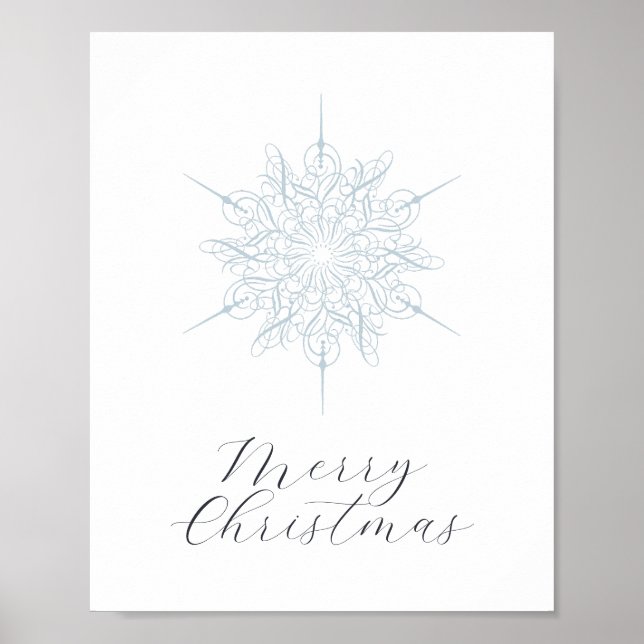 Elegante Floco de Neve Azul Feliz Poster de Natal  (Frente)