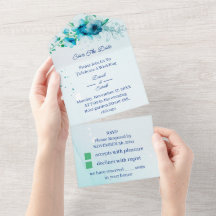 Elegante Flor Azul Personalizado Salve A Data