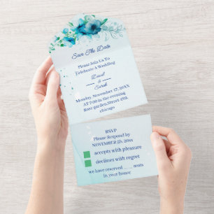 Elegante Flor Azul Personalizado Salve A Data