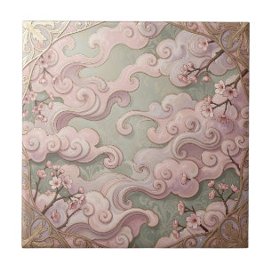 Elegante Flor de Cerejeira Arte Nouveau Espirais