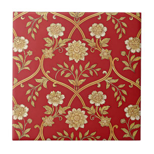 Elegante Flor de Treliça Dourada Vermelha (1)