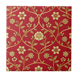 Elegante Flor de Treliça Dourada Vermelha (2)