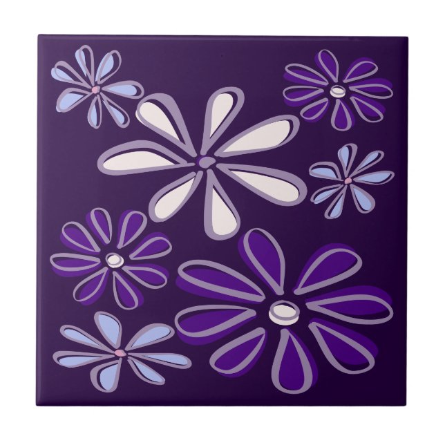 Elegante Flor Doodle Roxo Azul Escuro (Frente)