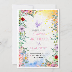 Elegante Floral 18º Convite de Aniversário com Águ