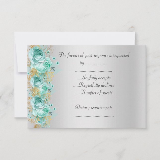 Elegante floral Aqua prata rsvp (Frente)