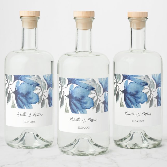 Elegante Floral Azul Aquarela Personalizado (Garrafas)