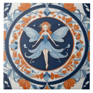 Elegante Floral Azul e Laranja Fada