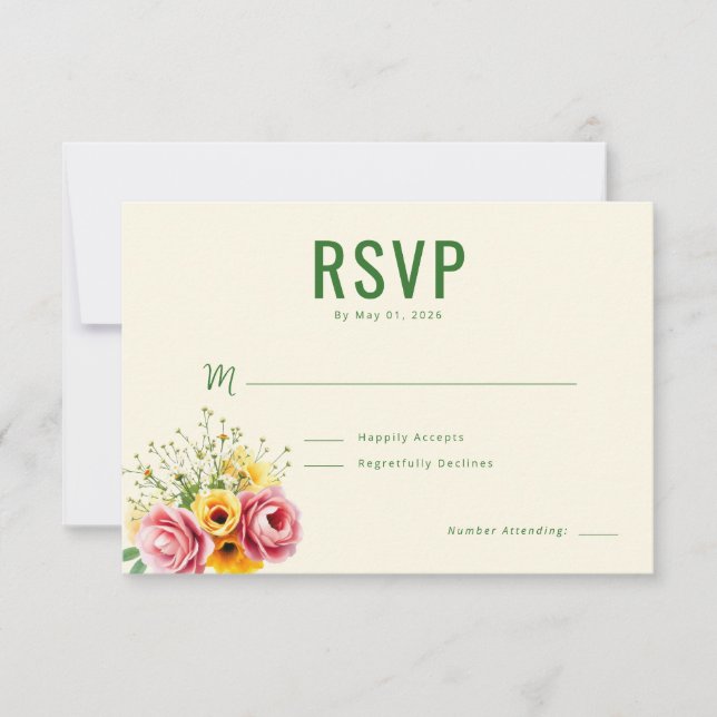 Elegante Floral Bege RSVP (Frente)