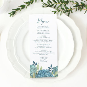 Elegante Floral Blue Hydrangea Flowers Menu Buffet