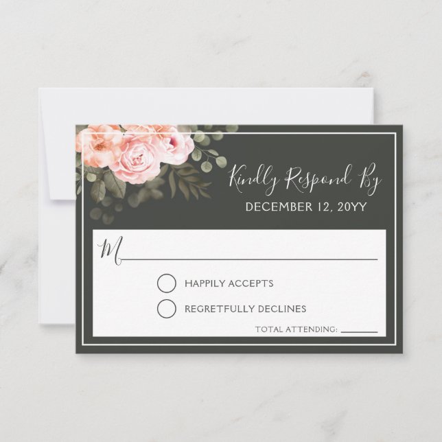 Elegante Floral Blush Pink Invitation RSVP (Frente)