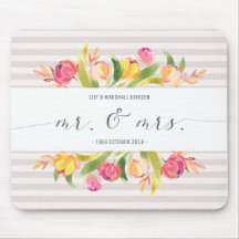 Elegante Floral Casamento Sr. e Sra. | Mousepad