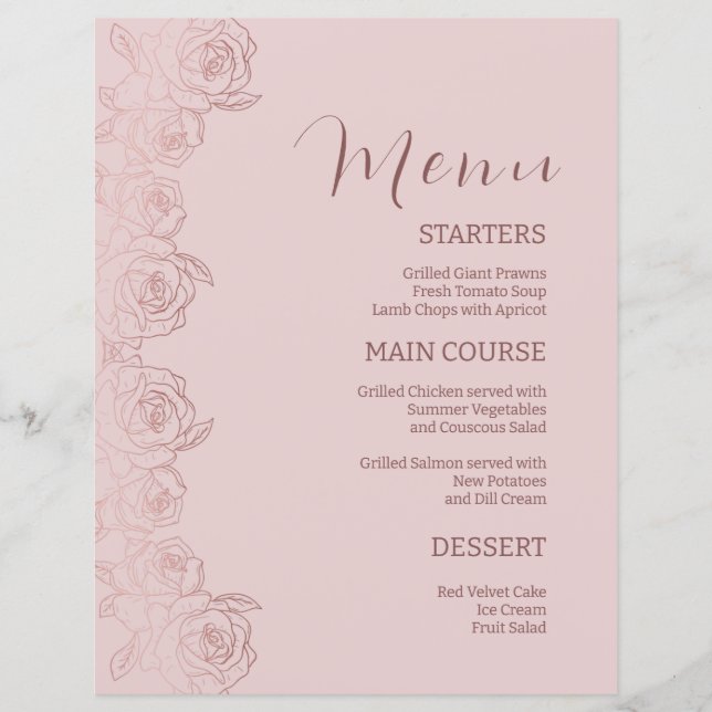 Elegante Floral Cor-de-rosa-Janto Menu Modelo (Frente)