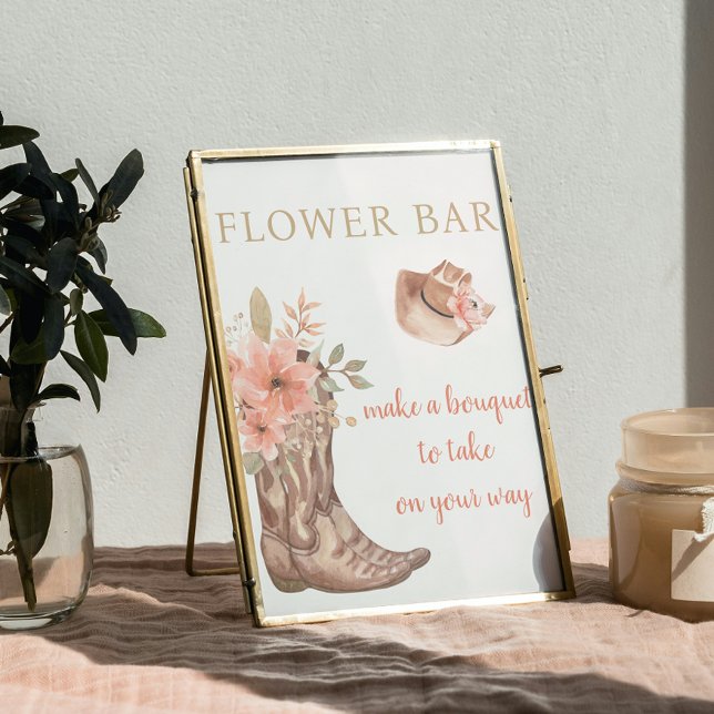 Elegante Floral Cowboy Boca-se Sinal de Poster do  (Elegant Floral Cowboy Boots Flower Bar Poster Sign)