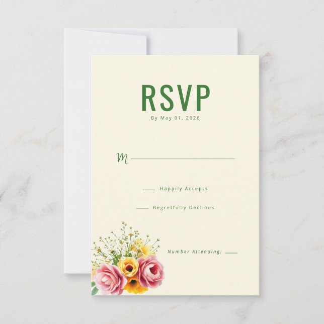 Elegante Floral Creme RSVP (Frente)
