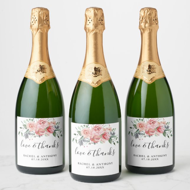 Elegante Floral de Amor e Agradecimento Casamento  (Garrafas)