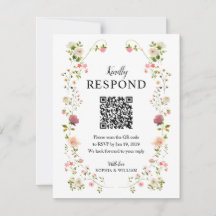 Elegante Floral de Aquarela Casamento QR RSVP