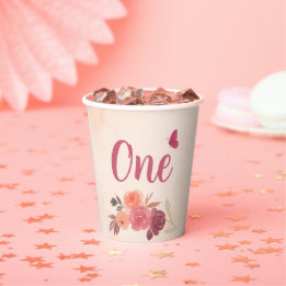 Elegante Floral de Aquarela Rosa Aniversário de 1