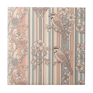 Elegante Floral de Ave com Listras de Pêssego (3)