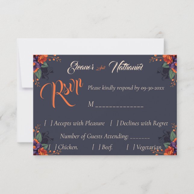 Elegante Floral de Caveira Gótica 3D RSVP Formal (Frente)