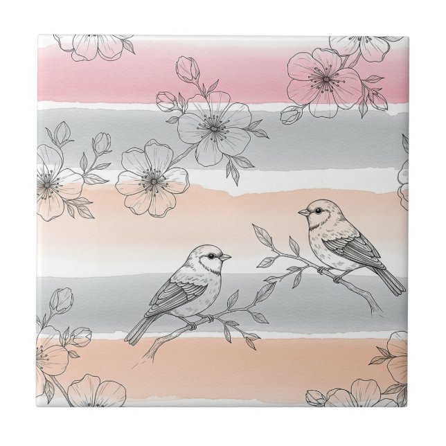 Elegante Floral de Listra de Pêssego (6) (Frente)