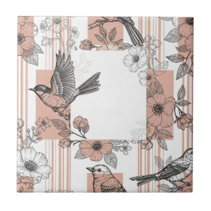 Elegante Floral de Listra de Pêssego Pássaro (5)