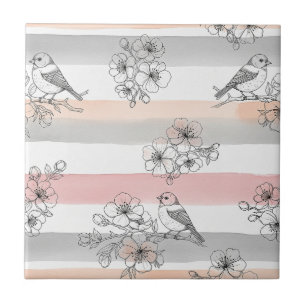 Elegante Floral de Listra de Pêssego Pássaro (7)