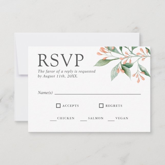 Elegante Floral em Aquarela para RSVP com Pratos P (Frente)
