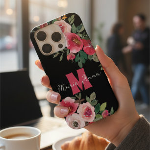 Elegante Floral em Aquarela Rosa Nome Personalizad