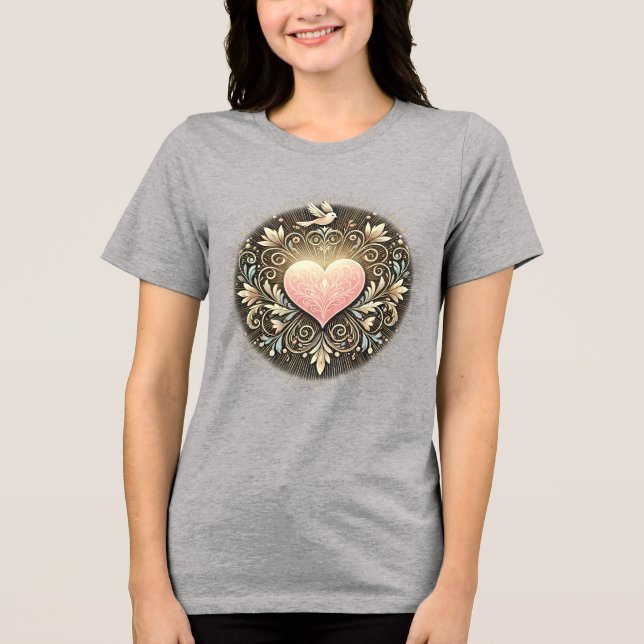 Elegante Floral Heart and Dove Design (Frente)